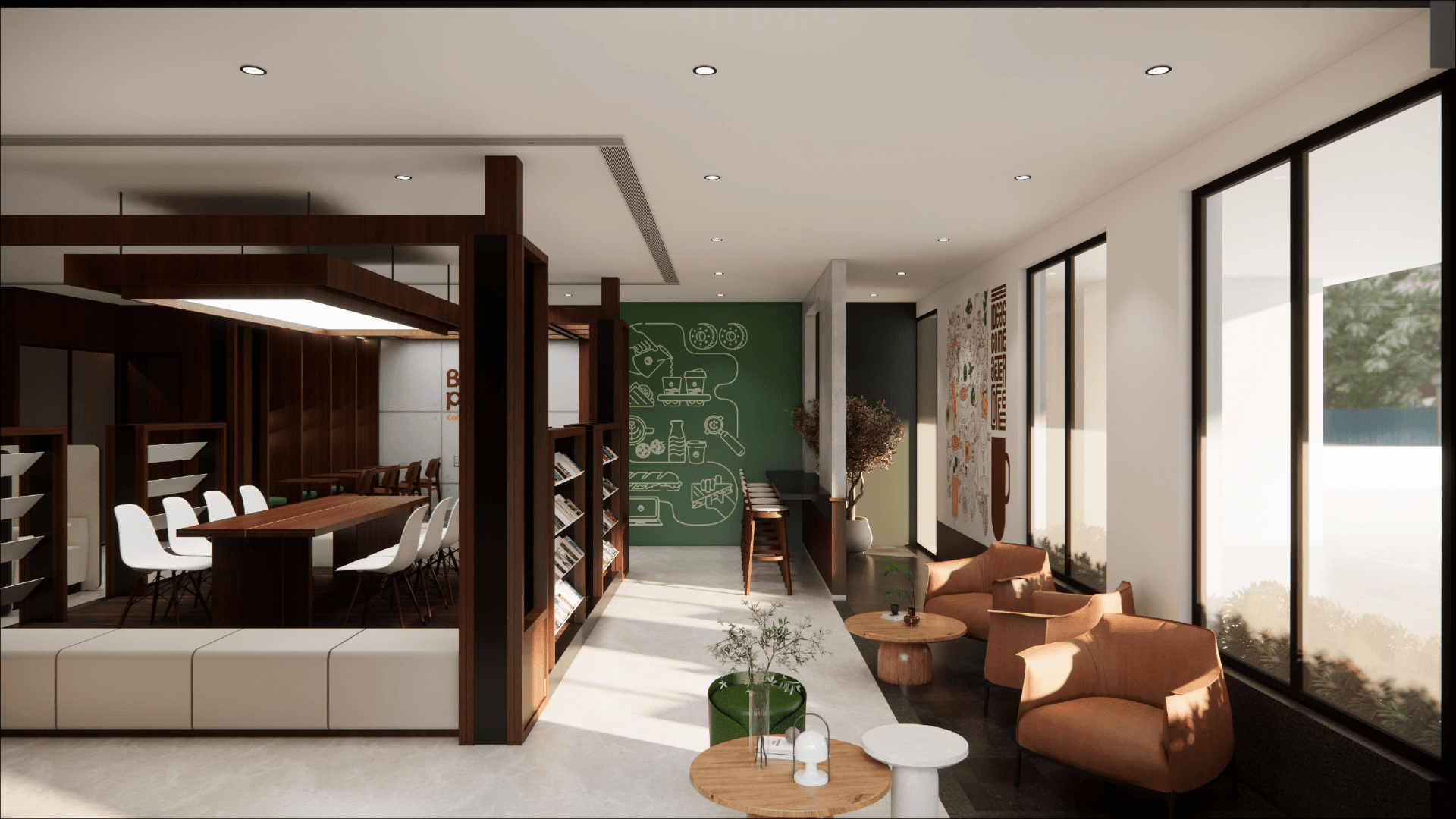 Brewpass cafe coworking space overview with flex seating